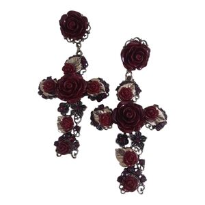 Gold‎ and Red Cross Dangle Earrings